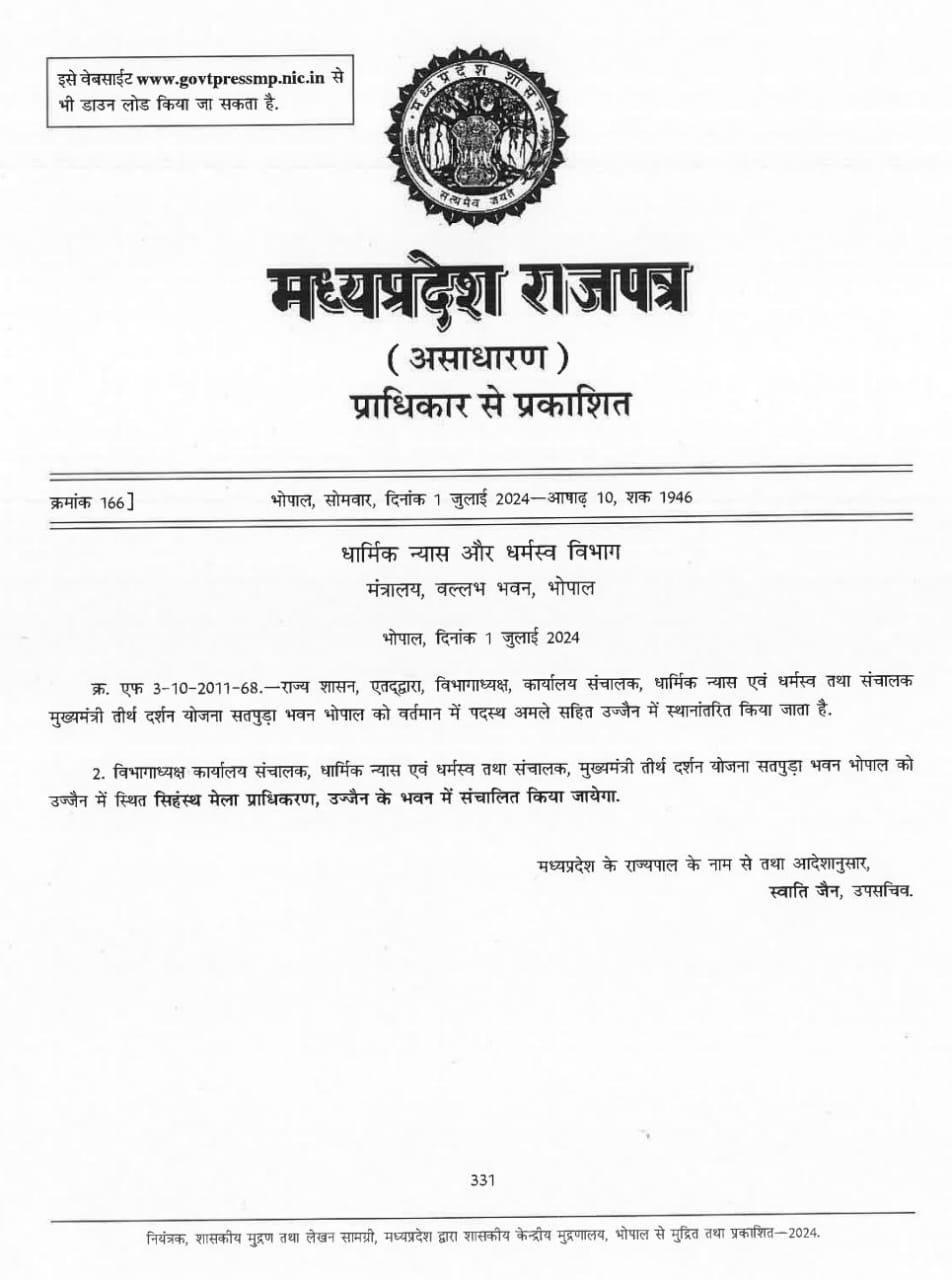 Madhya Pradesh का धार्मिक मुख्यालय उज्जैन में, धर्मस्व विभाग और तीर्थ मेला प्राधिकरण के दफ्तर वहीं लगेंगे 7 IMG 20240709 WA0006