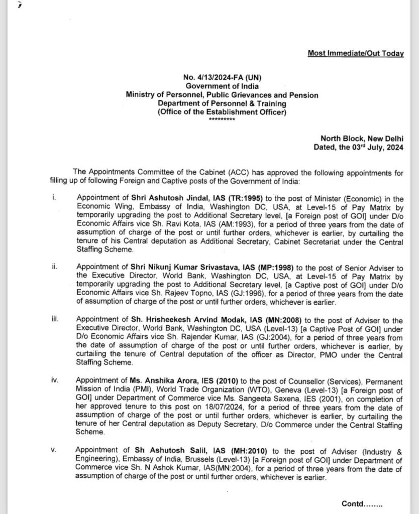 World Bank: MP के IAS निकुंज कुमार श्रीवास्तव बने वर्ल्ड बैंक के ED के वरिष्ठ सलाहकार, केंद्र के 6 अधिकारियों की विदेश में नियुक्ति 2 img 20240703 wa00178959838768333849032