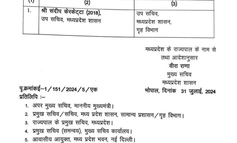 MP: दो वन अधिकारियों को पदोन्नति, केरकेट्टा उप सचिव गृह 1 IMG 20240801 WA0019