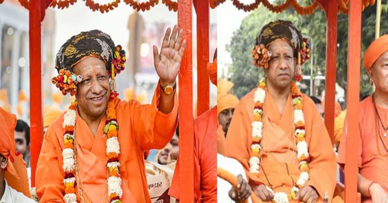 गोरखपुर में योगी का भव्य शोभायात्रा विजयरथ पर सवार होकर