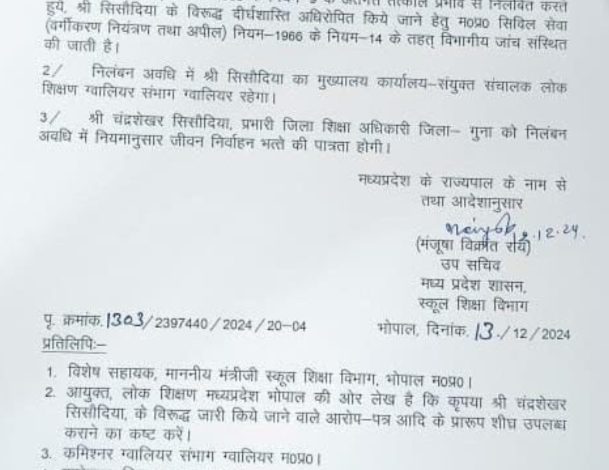 MP: मर्जी से कर्मचारियों का ट्रांसफर करने वाला जिला शिक्षा अधिकारी सस्पेंड 1 IMG 20241215 163645
