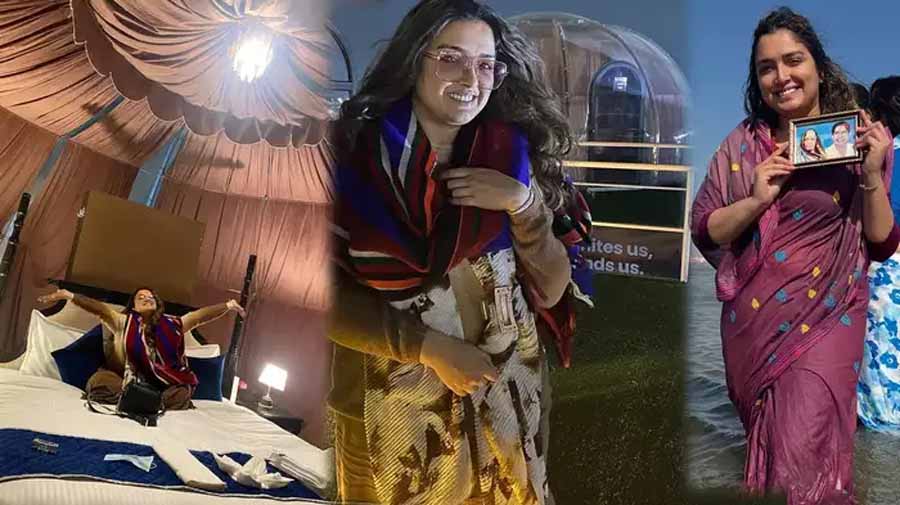 भोजपुरी एक्ट्रेस आम्रपाली दुबे पहुंचीं प्रयागराज लगाई आस्था की डुबकी