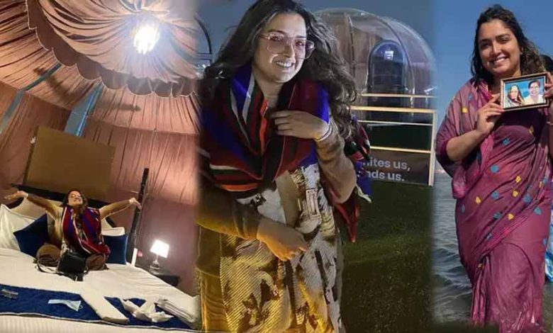 भोजपुरी एक्ट्रेस आम्रपाली दुबे पहुंचीं प्रयागराज लगाई आस्था की डुबकी