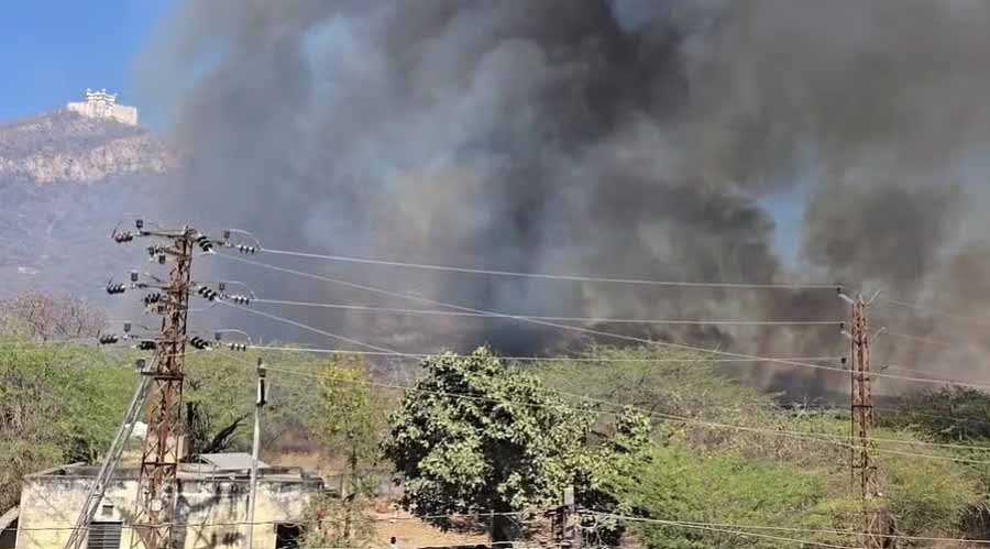 सज्जनगढ़ अभयारण्य में बेकाबू आग खाली कराए गए घर दमकल