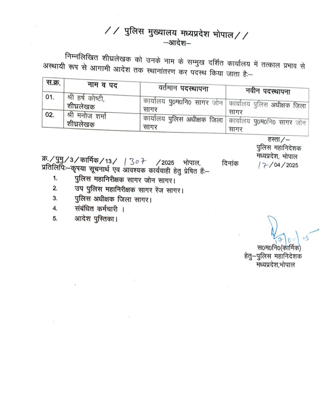 MP पुलिस में थोकबंद तबादले, SI, ASI, प्रधान आरक्षकों, आरक्षकों को इधर से उधर किया 5 img 20250418 wa00206426140570741803488