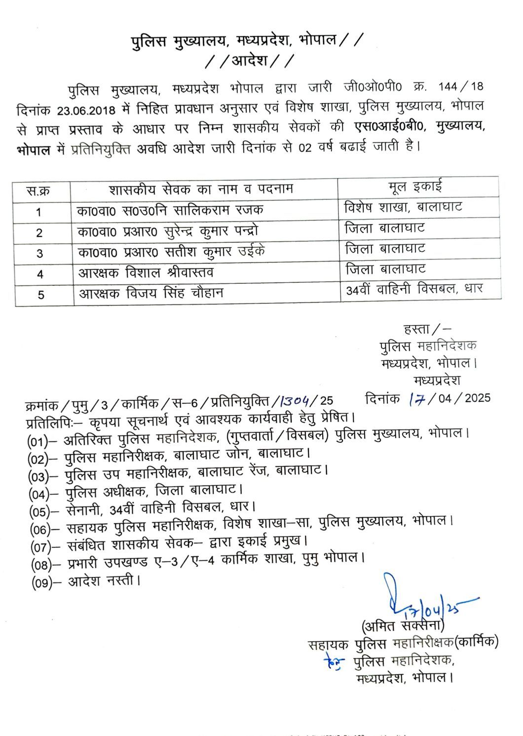 MP पुलिस में थोकबंद तबादले, SI, ASI, प्रधान आरक्षकों, आरक्षकों को इधर से उधर किया 3 img 20250418 wa00221422897642696352343