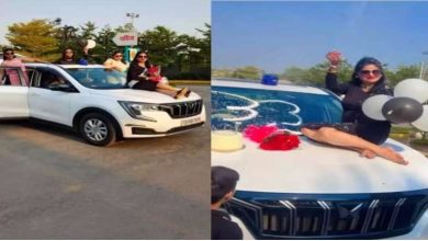DSP की पत्नी ने बोनट पर बैठकर मनाया जन्मदिन नियमों
