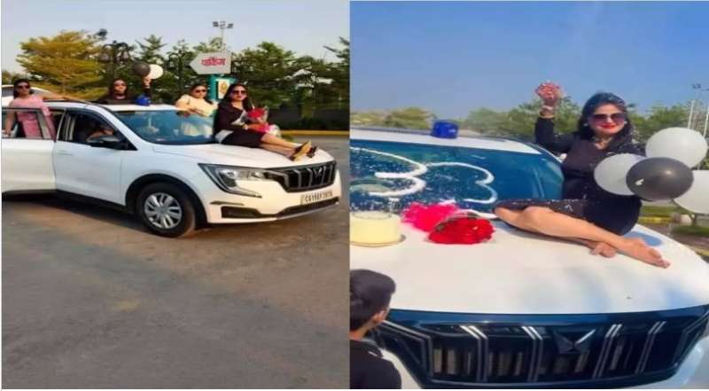 DSP की पत्नी ने बोनट पर बैठकर मनाया जन्मदिन नियमों