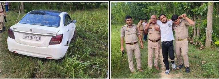 कार सवार बदमाशों से पुलिस की मुठभेड़ बरेली पीलीभीत के शातिर