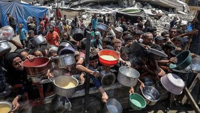 गाजा में खाद्य सामग्री पाने का इंतजार कर रहे 48