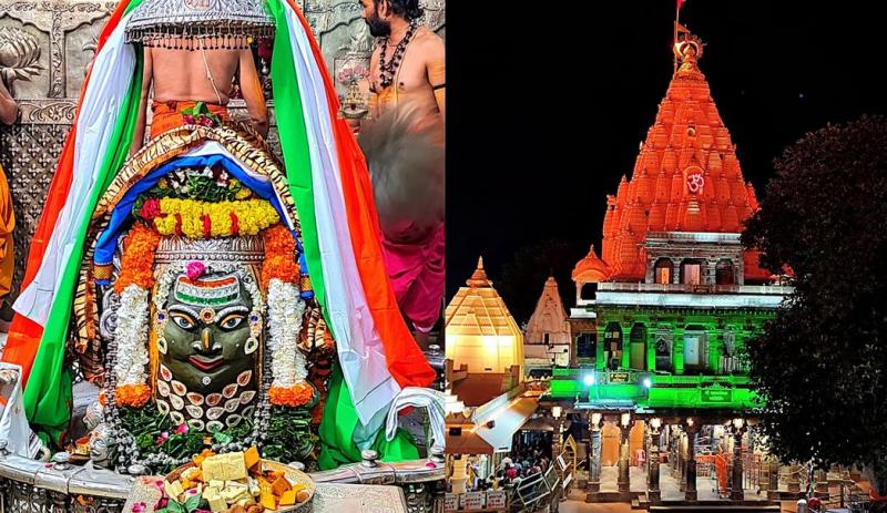 तिरंगे के रंगों में रंगे बाबा महाकाल महाकालेश्वर मंदिर में