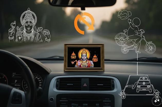 गाड़ी पर भगवान की फोटो लगाना सही लेकिन नाम लिखना