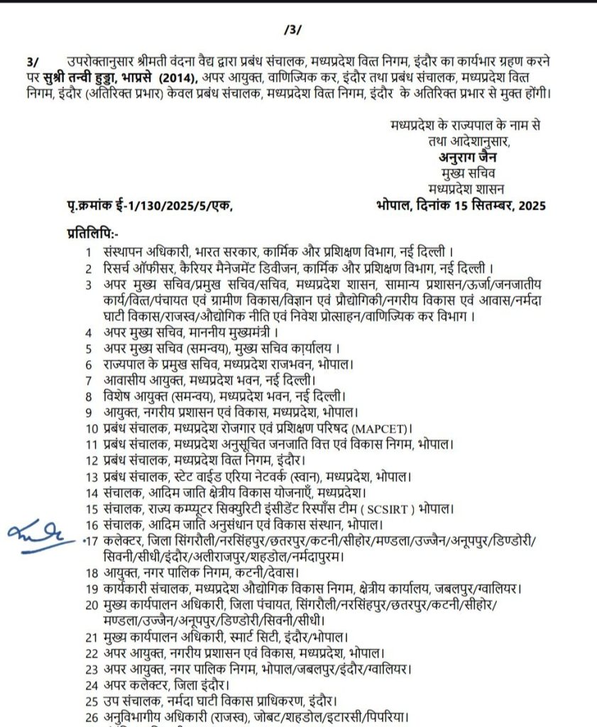 MP : 20 IAS के तबादले, विशेष गढ़पाले ऊर्जा विभाग में सचिव बने, वंदना वैद्य वित्त निगम की एमडी 5 screenshot 20250916 1112067276444584666255038
