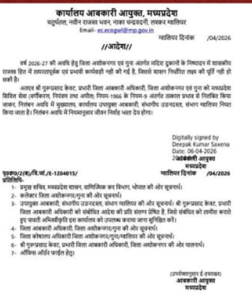 MP: शराब दुकानों की नीलामी में लापरवाही के चलते बैतूल-गुना के आबकारी अधिकारी निलंबित किये गये 2 screenshot 20260406 2147013070964063562418739